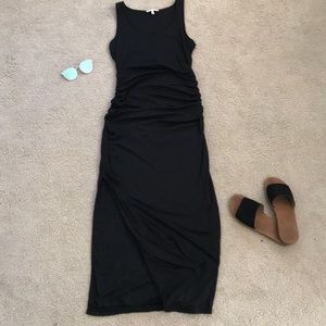 Black Ruched Maxi Dress with slit